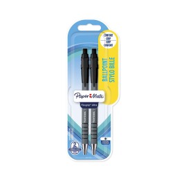 1 Box of 2 - Paper Mate Black Ball Point Pen, 1 mm Tip Size