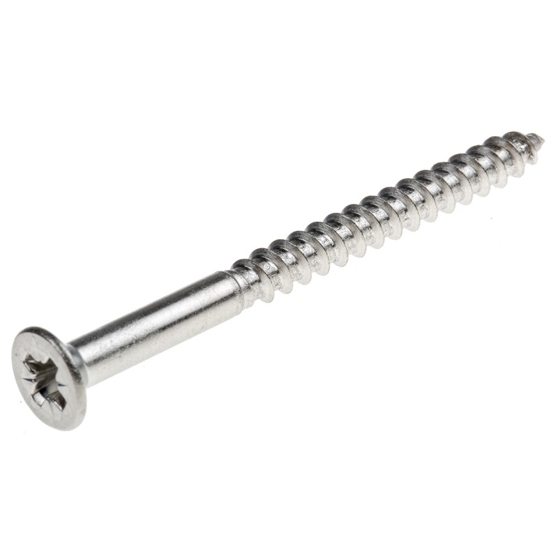 1 Box of 50 - RS PRO Pozidriv Countersunk Stainless Steel Wood Screw, A2 304, 4mm Thread, 50mm Length