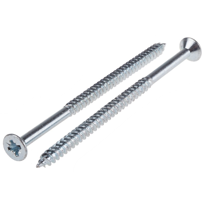 1 Box of 50 - RS PRO Pozidriv Countersunk Steel Wood Screw Bright Zinc Plated, No. 12 Thread, 4in Length