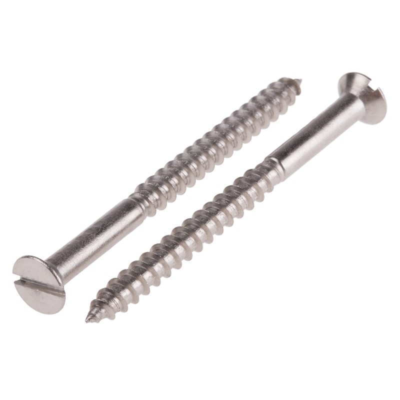 1 Box of 50 - RS PRO Slot Countersunk Stainless Steel Wood Screw, A2 304, No. 8 Thread, 50mm Length