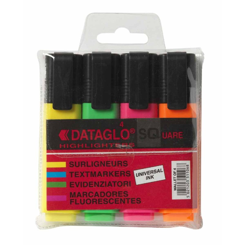 1 Pack of 4 - Dataglo SQ Assorted Highlighter Pen