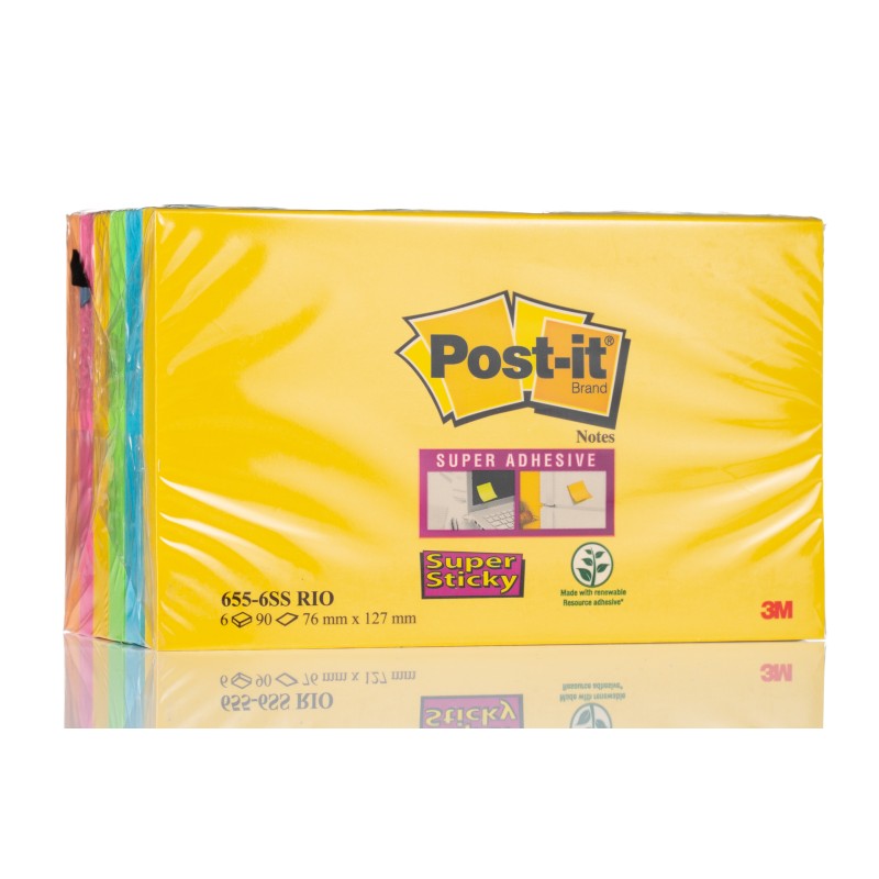 1 Pack of 6 - Post-It Assorted Sticky Note, 76mm x 127mm
