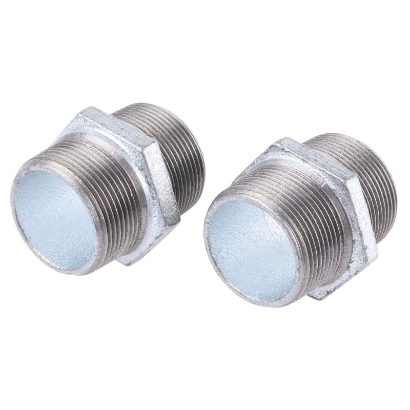 1 Pack of 2 - Georg Fischer Galvanised Malleable Iron Fitting Hexagon Nipple, Male BSPT 1-1/2in to Male BSPT 1-1/2in