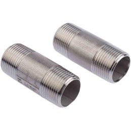 1 Pack of 2 - RS PRO Stainless Steel Pipe Fitting, Straight Circular Barrel Nipple, Male R 3/4in x Male R 3/4in