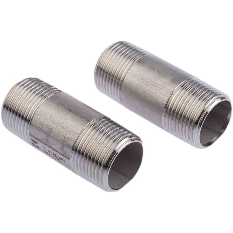 1 Pack of 2 - RS PRO Stainless Steel Pipe Fitting, Straight Circular Barrel Nipple, Male R 3/4in x Male R 3/4in