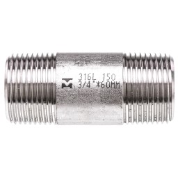 1 Pack of 2 - RS PRO Stainless Steel Pipe Fitting, Straight Circular Barrel Nipple, Male R 3/4in x Male R 3/4in