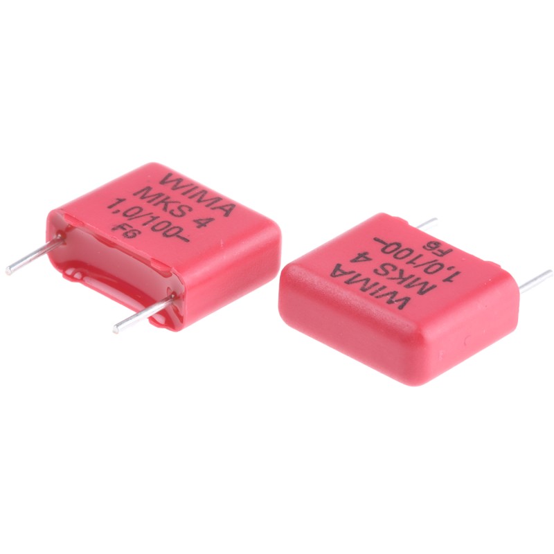 5 pcs - WIMA MKS4 Polyester Film Capacitor, 63 V ac, 100 V dc, ±10%, 1μF, Through Hole