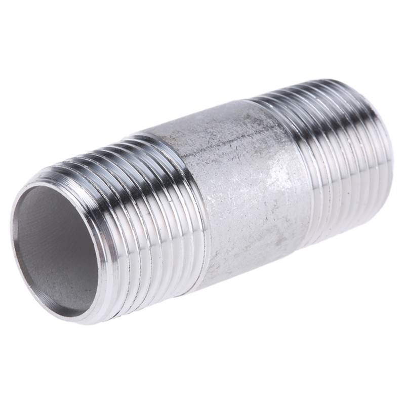 1 Pack of 5 - RS PRO Stainless Steel Pipe Fitting, Straight Circular Barrel Nipple, Male R 3/8in x Male R 3/8in