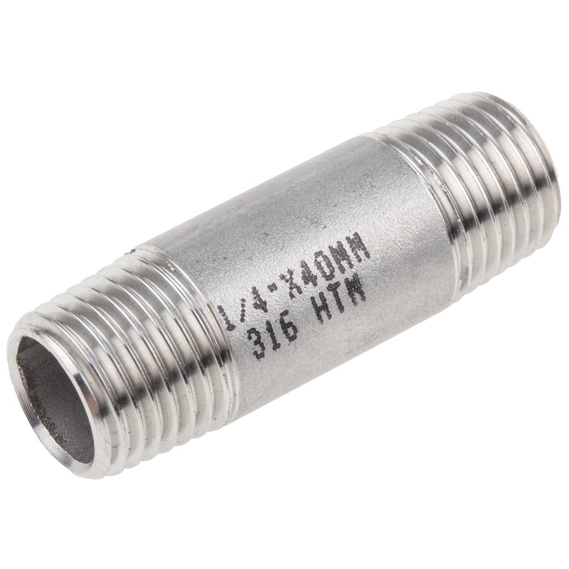 1 Pack of 5 - RS PRO Stainless Steel Pipe Fitting, Straight Circular Barrel Nipple, Male R 1/4in x Male R 1/4in