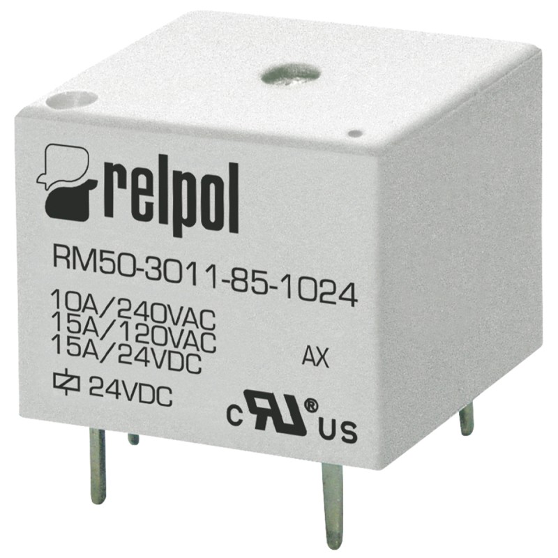 1 pcs - Relpol PCB Mount Power Relay, 9V dc Coil, 15A Switching Current, SPDT