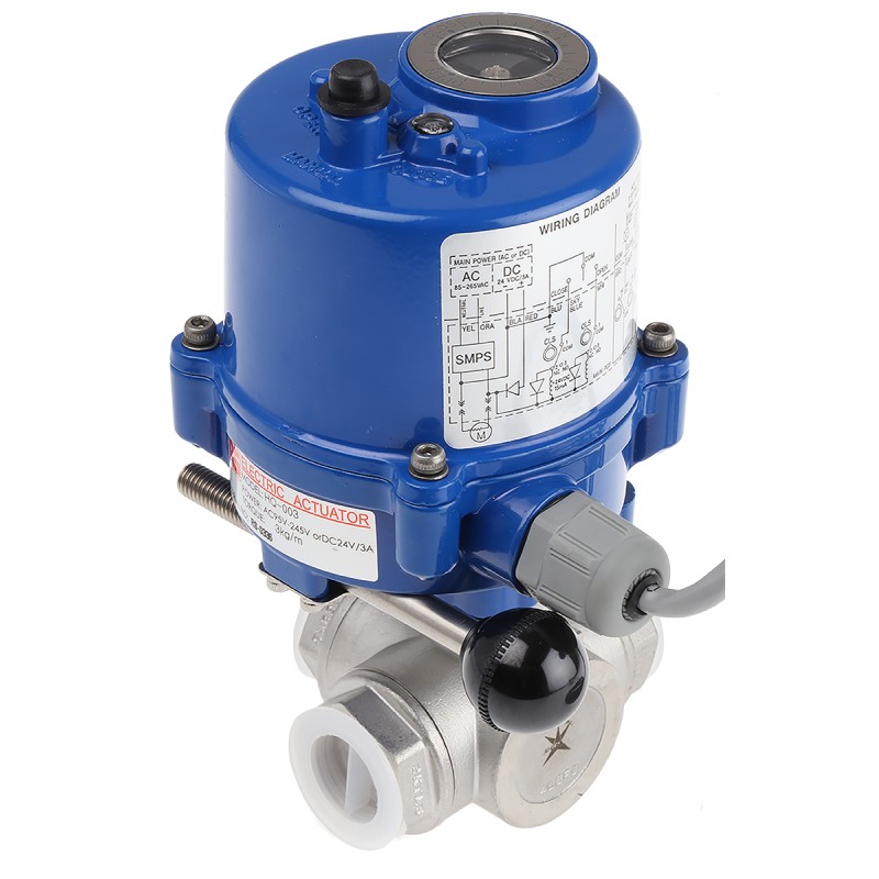 1 pcs - RS PRO 24 V, 110 V, 220 V 3 port Motorised Valve, Ball Valve type , 3/4in Pipe Size, 1000 psi