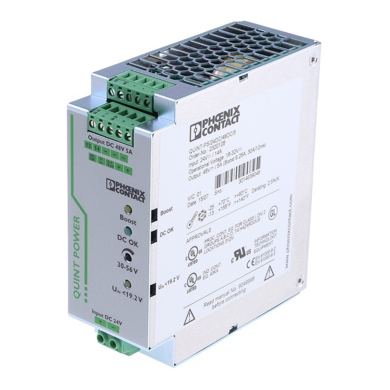 1 pcs - Phoenix Contact QUINT-PS/24DC/48DC/5 DC-DC Converter, 48V dc/ 5A Output, 18 - 32 V dc Input, 240W, DIN Rail