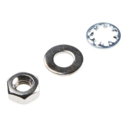 1 Kit - RS PRO Brass, Steel Hex Full Nut and Washers with Internal Tooth, Plain, 300 Pieces