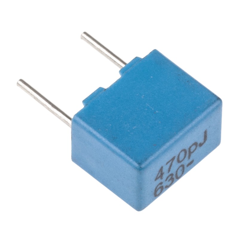 5 pcs - KEMET PFR510 Polypropylene Film Capacitor, 250 V ac, 630 V dc, ±5%, 470pF, Through Hole