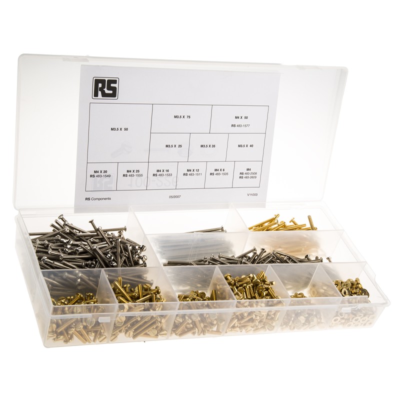 1 Kit - RS PRO Brass, Steel 1250 Piece Slot Drive Screw/Bolt, Nut & Washer Kit