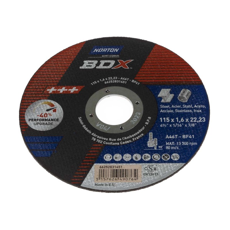 1 Bag of 5 - Norton Cutting Disc Ceramic Cutting Disc, 115mm x 1.6mm Thick, Medium Grade, P80 Grit, BDX, 5 in pack