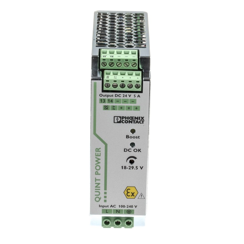 1 pcs - Phoenix Contact QUINT-PS/1AC/24DC/5/CO Switch Mode DIN Rail Power Supply, 85 - 264V ac ac, dc Input, 24V dc dc