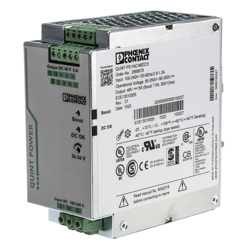 1 pcs - Phoenix Contact QUINT-PS/1AC/48DC/5 Switch Mode DIN Rail Power Supply, 85 - 264V ac ac Input, 48V dc dc Output,
