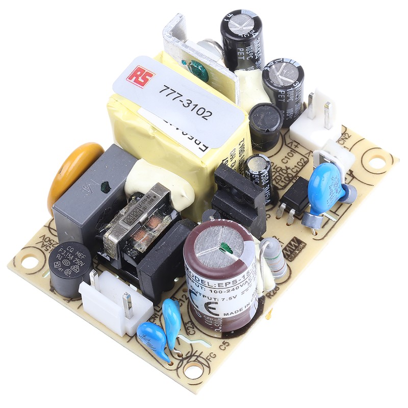1 pcs - MEAN WELL Switching Power Supply, EPS-15-7.5, 7.5V dc, 2A, 15W, 1 Output, 120 - 370 V dc, 85 - 264 V ac