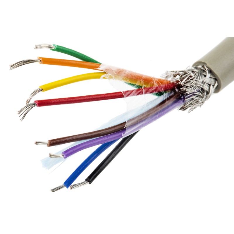 1 Reel of 50 M - Alpha Wire Multicore Data Cable, 0.23 mm², 8 Cores, 24 AWG, Screened, 50m, Grey Sheath