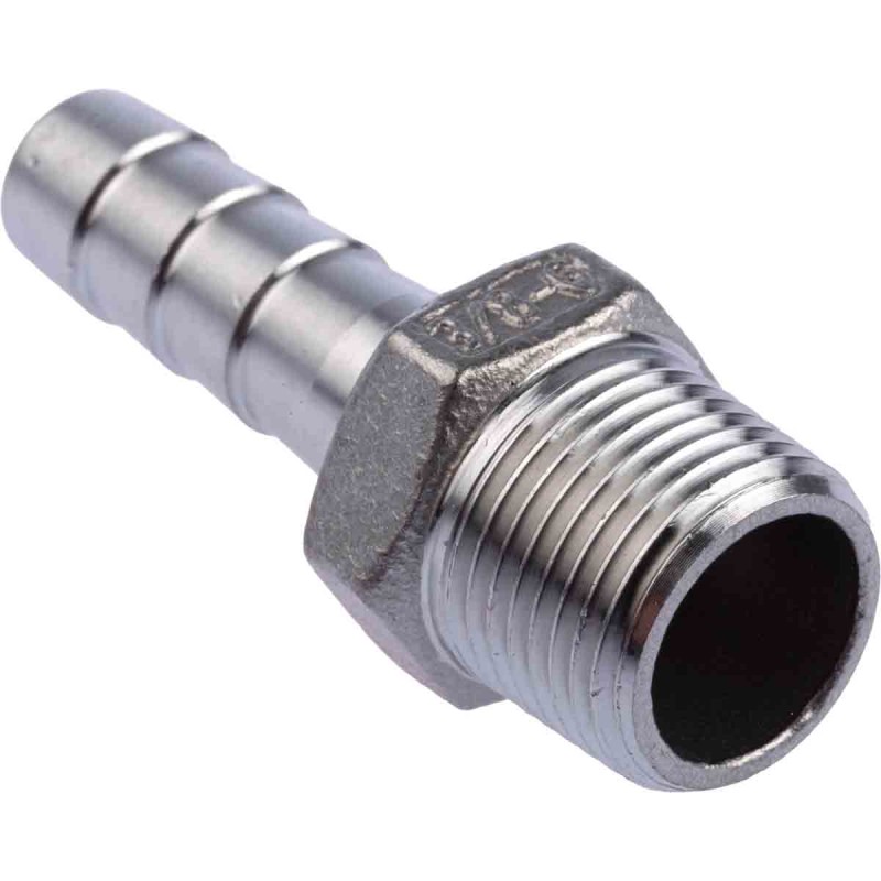 1 pcs - RS PRO Stainless Steel Pipe Fitting, Straight Hexagon Hose Nipple, Male R 3/8in x Male