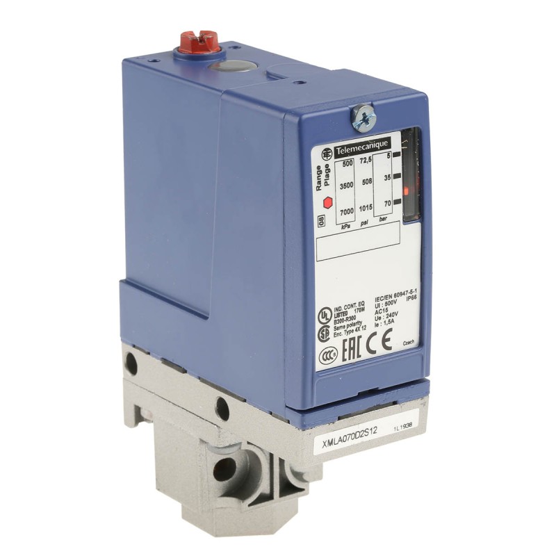 1 pcs - Telemecanique Sensors Pressure Sensor, 50bar Min, 70bar Max, Relay Output, Differential Reading