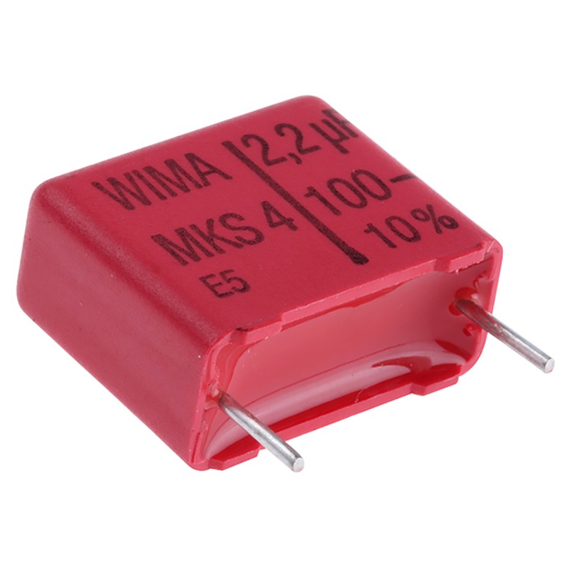 5 pcs - WIMA MKS4 Polyester Film Capacitor, 63 V ac, 100 V dc, ±10%, 2.2μF, Through Hole