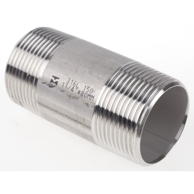 1 pcs - RS PRO Stainless Steel Pipe Fitting, Straight Circular Barrel Nipple, Male R 1-1/4in x Male R 1-1/4in