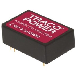 1 pcs - TRACOPOWER TEN 3WIN DC-DC Converter, 15V dc/ 200mA Output, 9 - 36 V dc Input, 3W, Through Hole, +85°C Max Temp