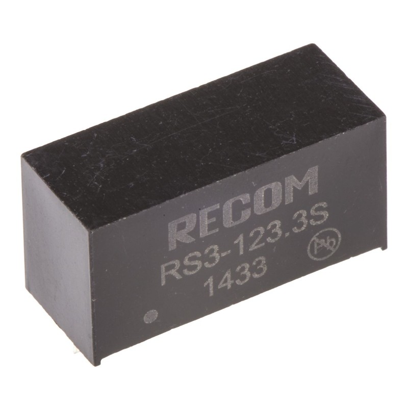 1 pcs - Recom RS3 DC-DC Converter, 3.3V dc/ 600mA Output, 9 - 18 V dc Input, 3W, Through Hole, +71°C Max Temp -40°C Min