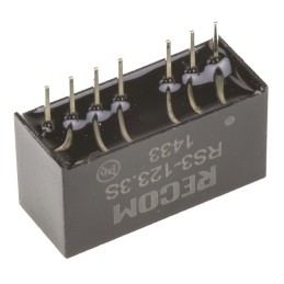 1 pcs - Recom RS3 DC-DC Converter, 3.3V dc/ 600mA Output, 9 - 18 V dc Input, 3W, Through Hole, +71°C Max Temp -40°C Min