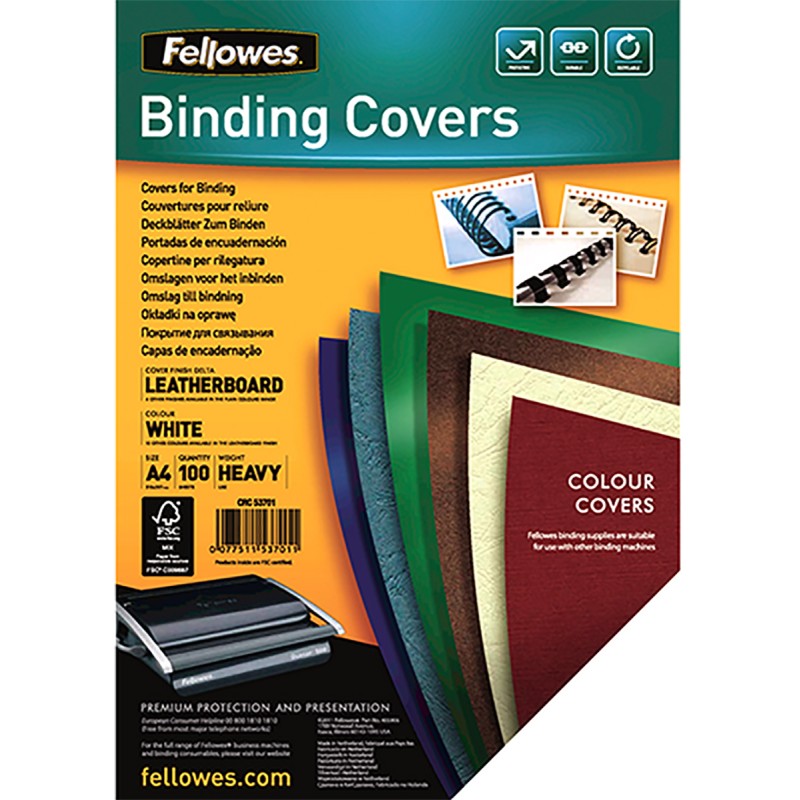 100 pcs - Fellowes White A4 Binding Cover