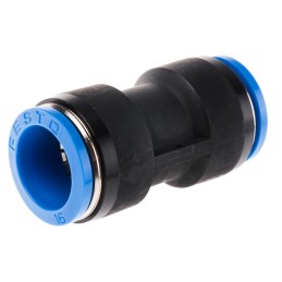 1 pcs - Festo QS Series Straight Tube-to-Tube Adaptor, Push In 16 mm to Push In 16 mm, Tube-to-Tube Connection Style, 153036