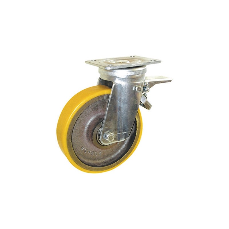 1 pcs - Guitel Hervieu Braked Swivel Castor Wheel, 900kg Capacity, 200mm Wheel