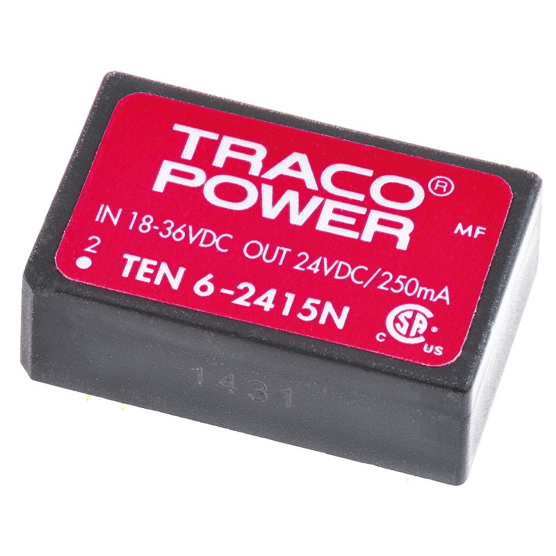 1 pcs - TRACOPOWER TEN 6N DC-DC Converter, 24V dc/ 250mA Output, 18 - 36 V dc Input, 6W, Through Hole, +85°C Max Temp