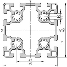 1 pcs - RS PRO Silver Aluminium, Anodized Profile Strut, 90 x 90 mm, 10mm Groove, 3m Length