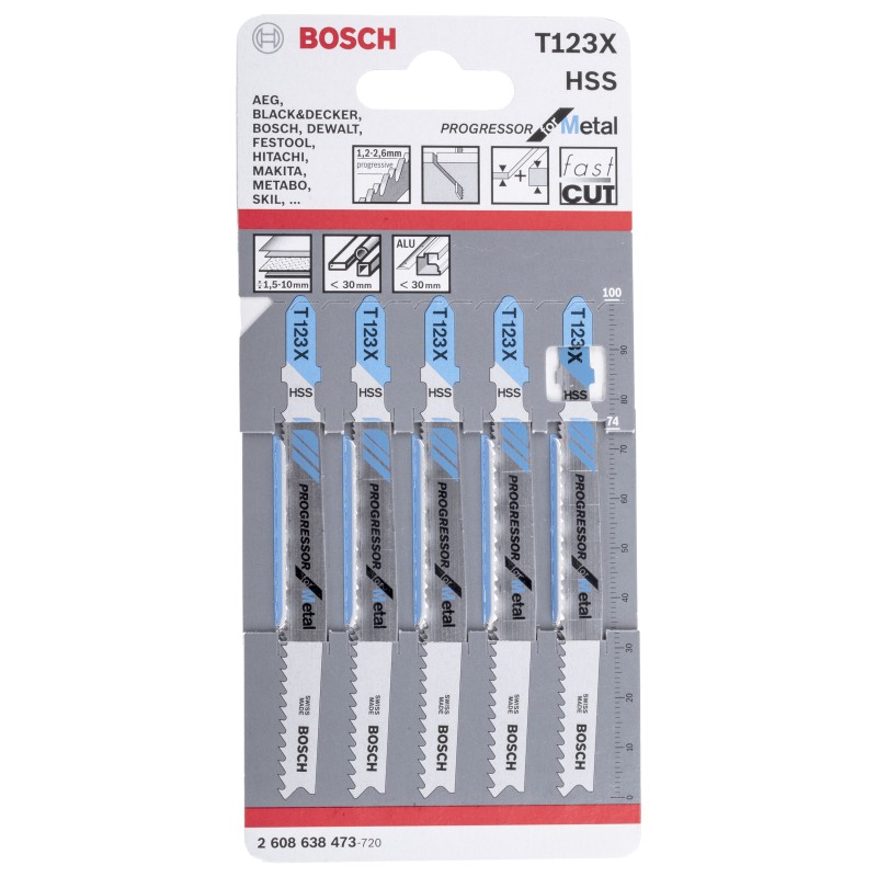 1 Lot of 5 - Bosch, 10 - 21 Teeth Per Inch 75mm Cutting Length Jigsaw Blade, Pack of 5