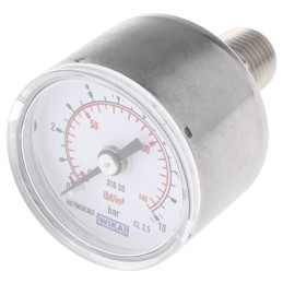 1 pcs - Parker G 1/4 Analogue Pressure Gauge 10bar Back Entry, M1/4G40S-10, 0bar min.