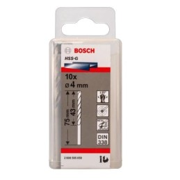 1 Pack of 10 - Bosch HSS-G Twist Drill Bit, 4mm Diameter, 75 mm Overall