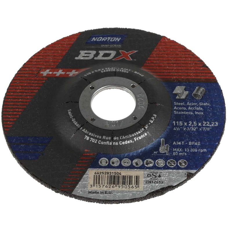 1 Pack of 5 - Norton Cutting Disc Aluminium Oxide Cutting Disc, 115mm x 2.5mm Thick, P36 Grit, BDX, 5 in pack