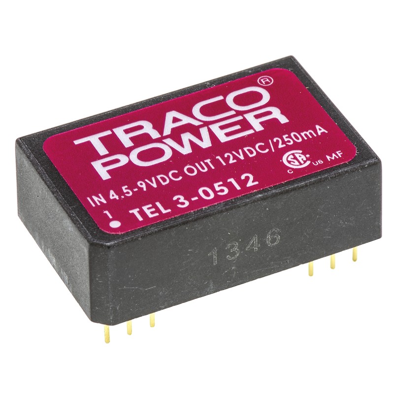 1 pcs - TRACOPOWER TEL 3 DC-DC Converter, 12V dc/ 250mA Output, 4.5 - 9 V dc Input, 3W, Through Hole, +85°C Max Temp