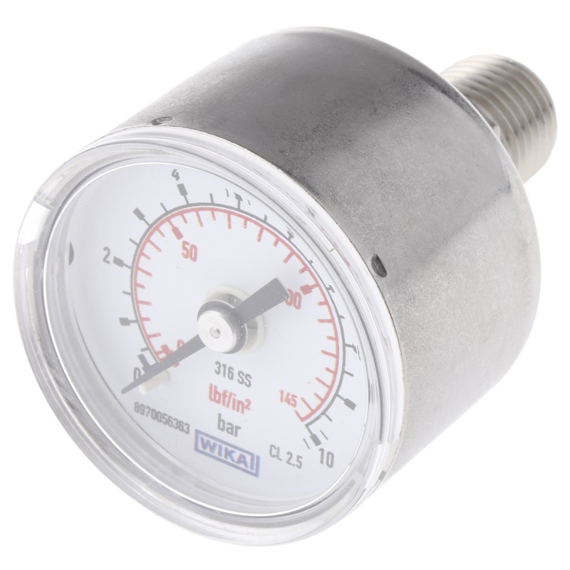 1 pcs - Parker G 1/4 Analogue Pressure Gauge 10bar Back Entry, M1/4G40S-10, UKAS, 0bar min.