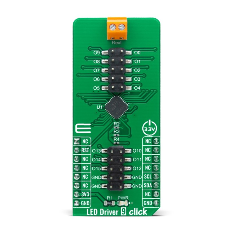 1 pcs - MikroElektronika MIKROE-4595, LED Driver 9 Click LED Driver Add On Board for TLC59116 for mikroBUS socket