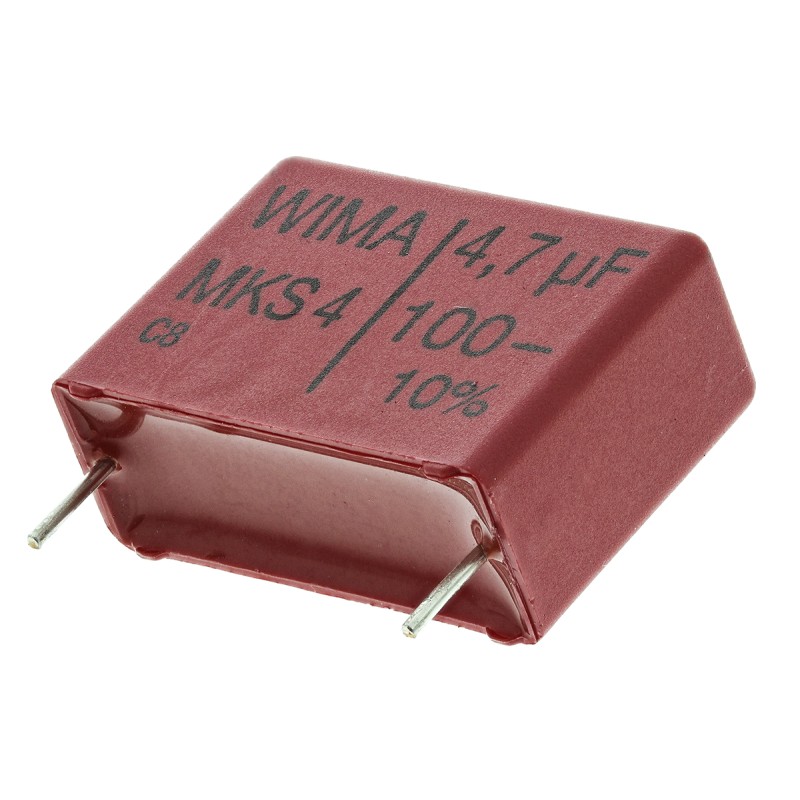 5 pcs - WIMA MKS4 Polyester Film Capacitor, 63 V ac, 100 V dc, ±10%, 4.7μF, Through Hole