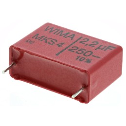 5 pcs - WIMA MKS4 Polyester Film Capacitor, 160 V ac, 250 V dc, ±10%, 2.2μF, Through Hole