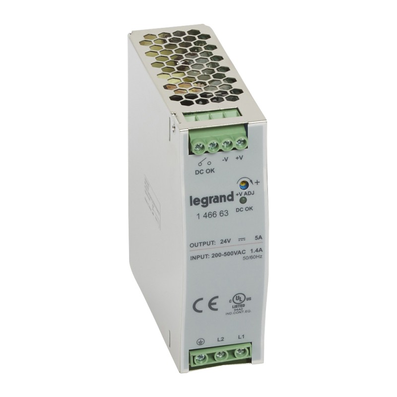 1 pcs - Legrand Switching Power Supply, 1 466 63, 24V dc, 5A, 120W, 200 - 500V Input Voltage
