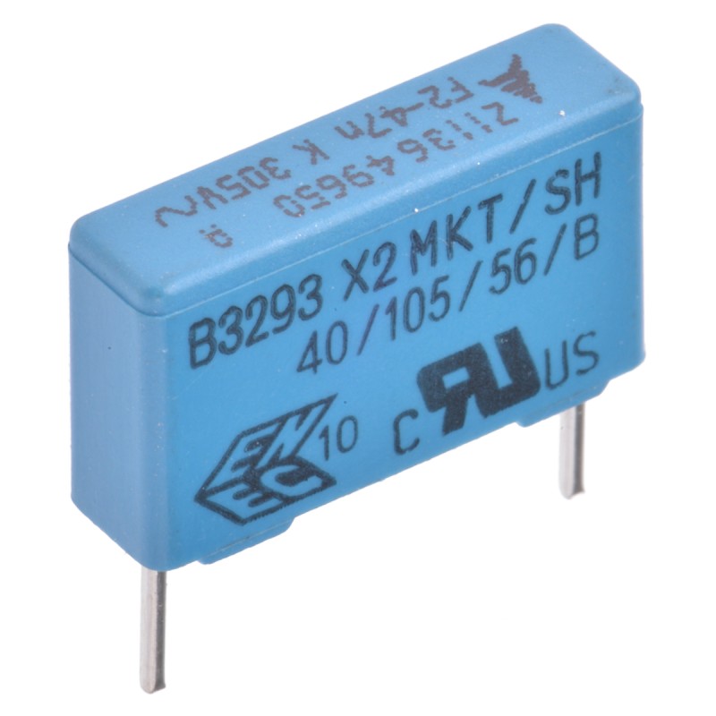 5 pcs - EPCOS B3293 Metallised Polyester Film Capacitor, 305V ac, ±10%, 47nF, Through Hole