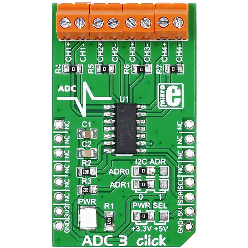 1 pcs - MikroElektronika MIKROE-1894 ADC3 Click mikroBus Click Board Signal Conversion Development Kit