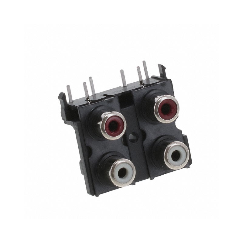 10 pcs : KLP42X-61-WW/RR - STK RCA JACK 2X2 WHT WHT OVR RED