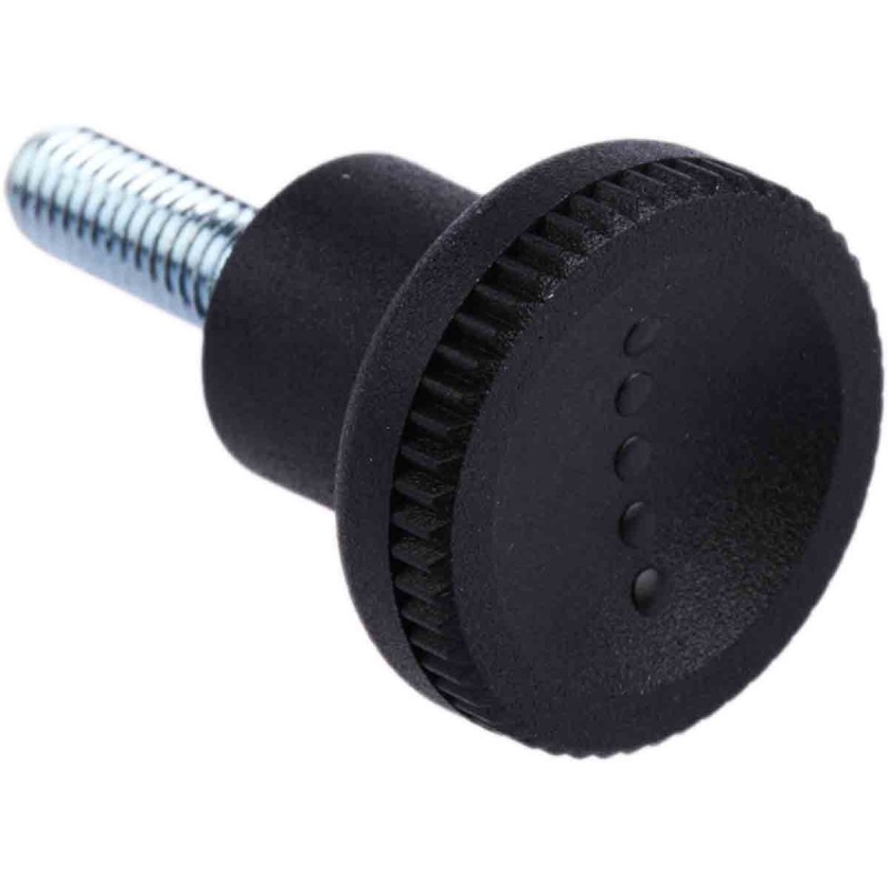 10 pcs - RS PRO Black Knurled Clamping Knob, M5, Threaded Stud